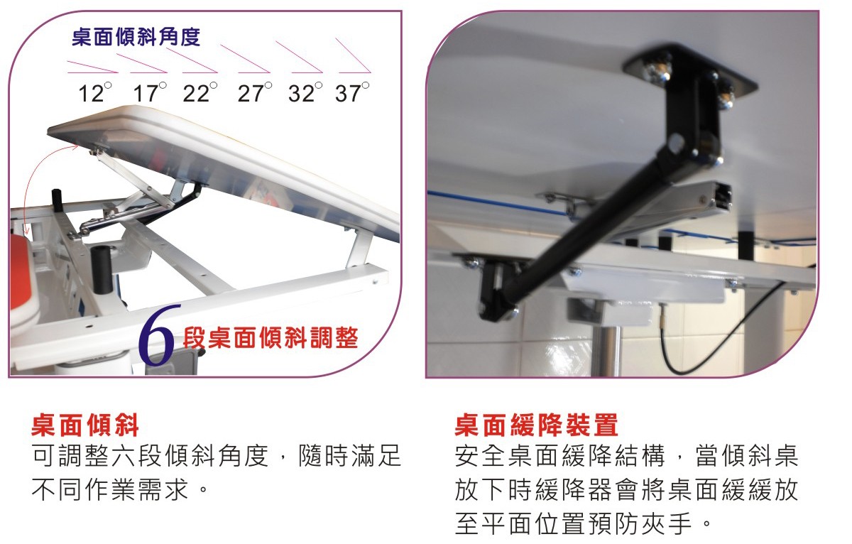 L6層次氣壓式成長書桌傾斜角度介紹