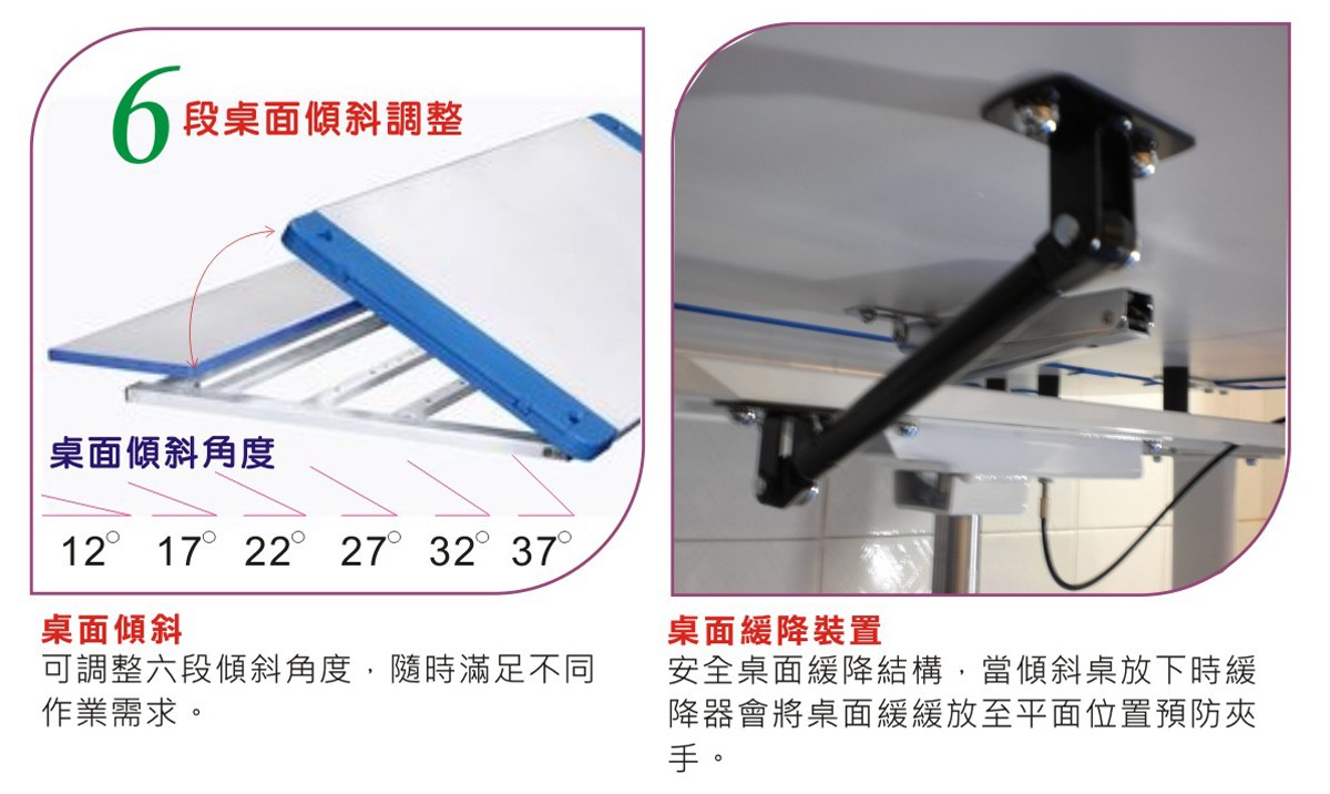 L7氣壓式兒童成長書桌傾斜與緩降裝置介紹
