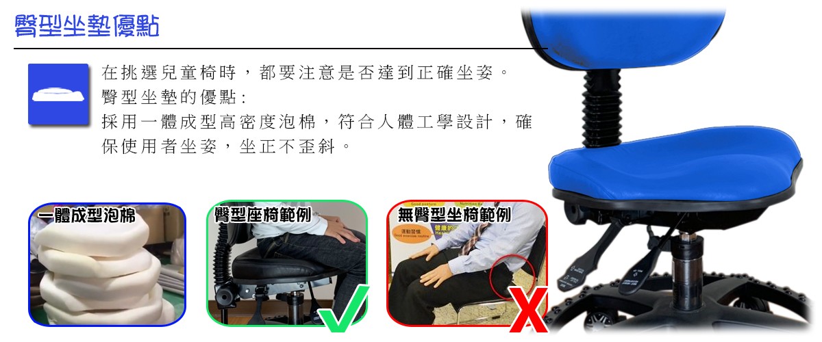 W1兒童工學椅-臀型坐墊介紹