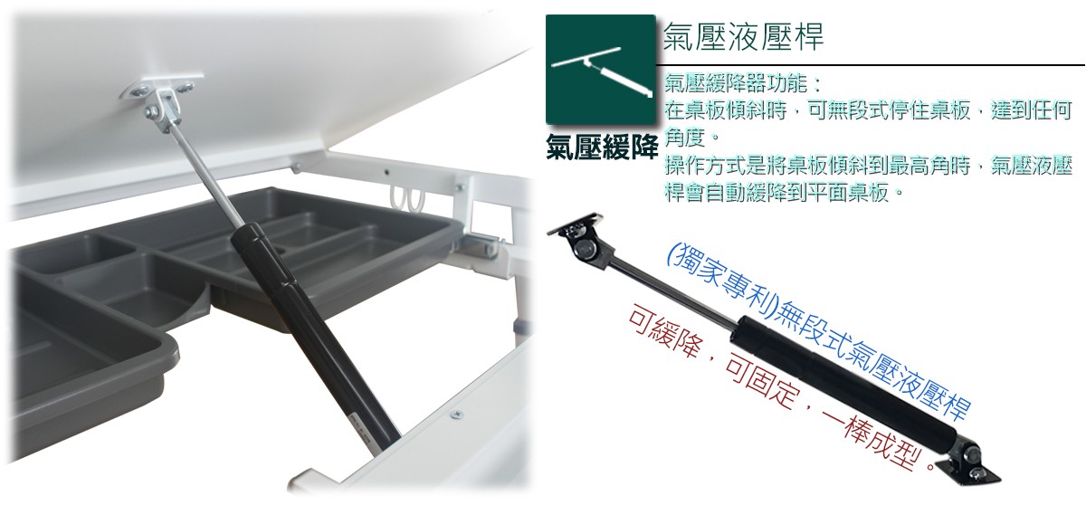 GS3機械升降桌|兒童成長書桌氣壓液壓桿說明